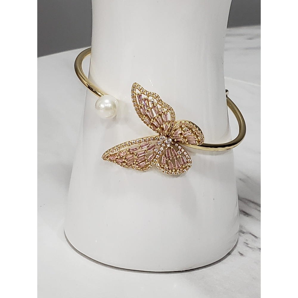 Butterfly Open Cuff Bracelet Bangle faux pearl coquette dainty y2k romantic